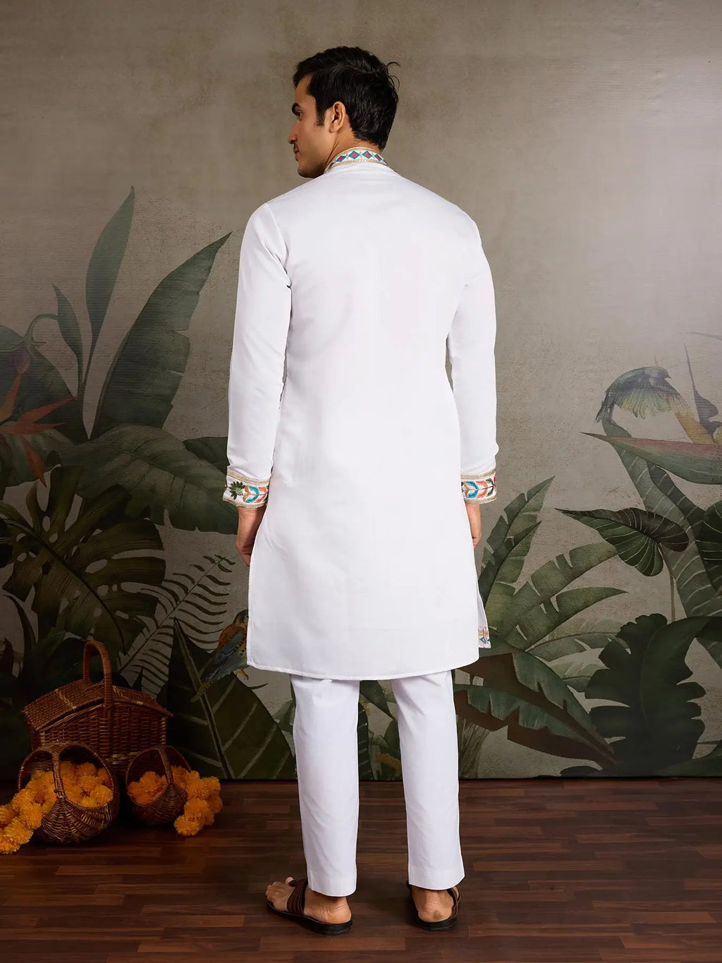 White Viscose Silk Thread & Sequence Embroidered Work Kurta