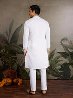White Viscose Silk Thread & Sequence Embroidered Work Kurta