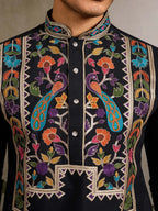 Black Viscose Silk Thread & Sequence Embroidered Work Kurta