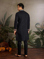 Black Viscose Silk Thread & Sequence Embroidered Work Kurta