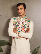 Cream Viscose Silk Thread & Sequence Embroidered Work Kurta