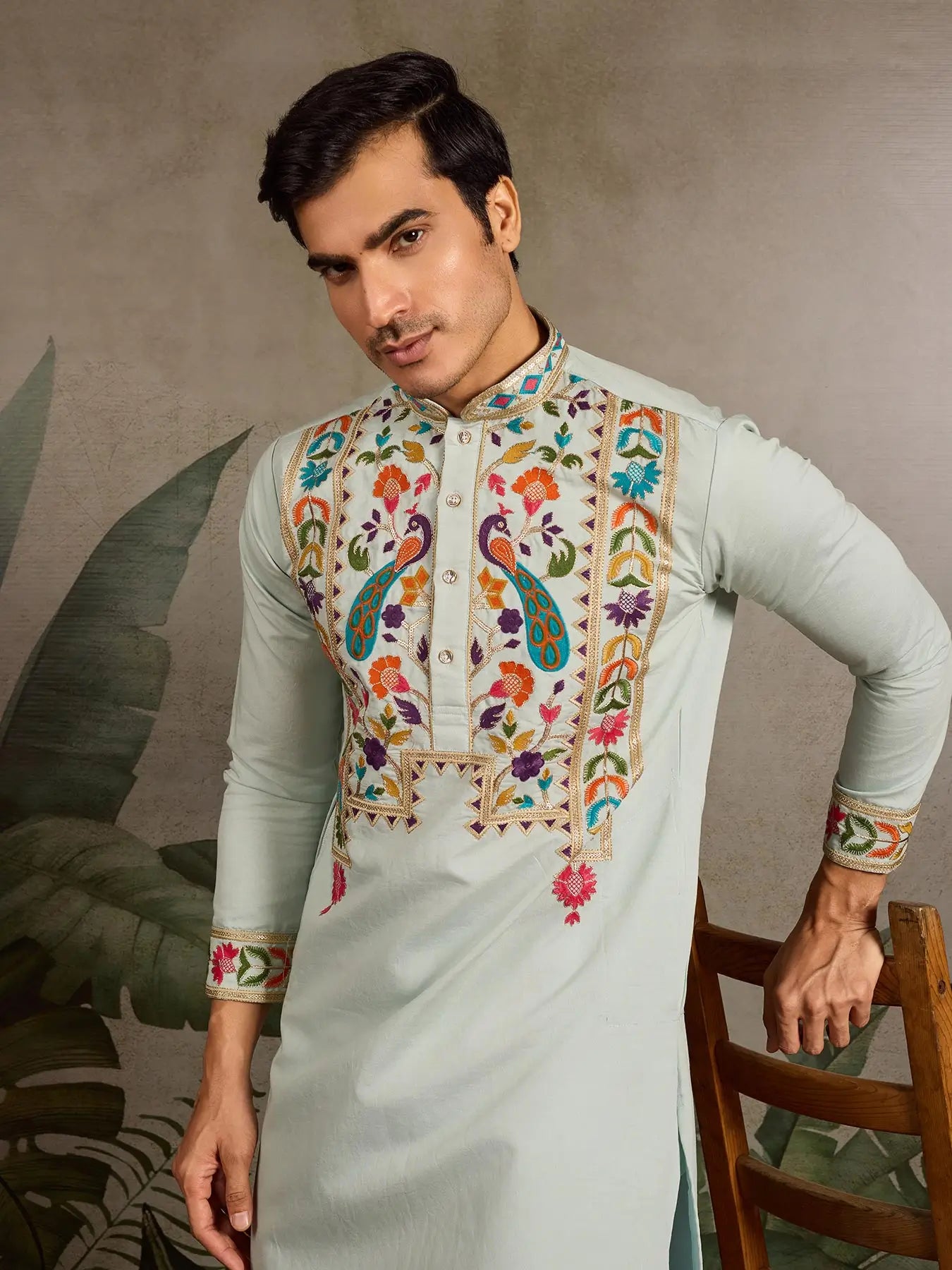 Pista Viscose Silk Thread & Sequence Embroidered Work Kurta