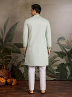 Pista Viscose Silk Thread & Sequence Embroidered Work Kurta