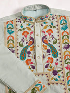 Pista Viscose Silk Thread & Sequence Embroidered Work Kurta