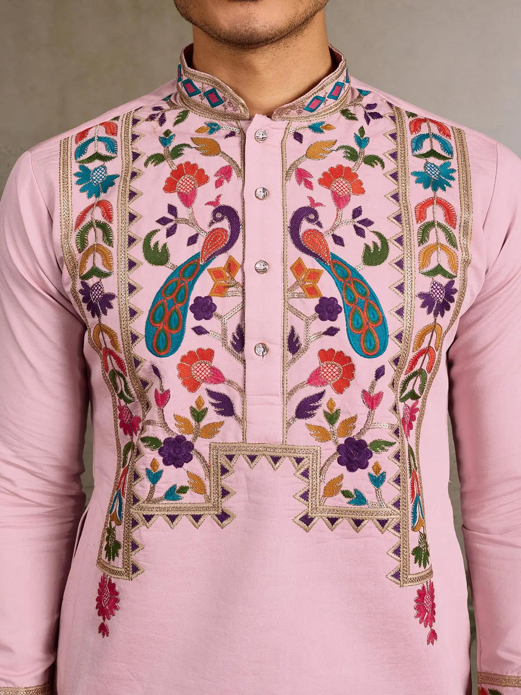 Pink Viscose Silk Thread & Sequence Embroidered Work Kurta