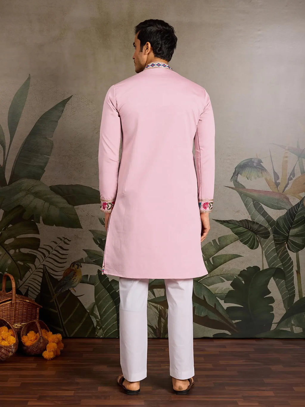 Pink Viscose Silk Thread & Sequence Embroidered Work Kurta