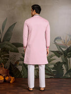 Pink Viscose Silk Thread & Sequence Embroidered Work Kurta