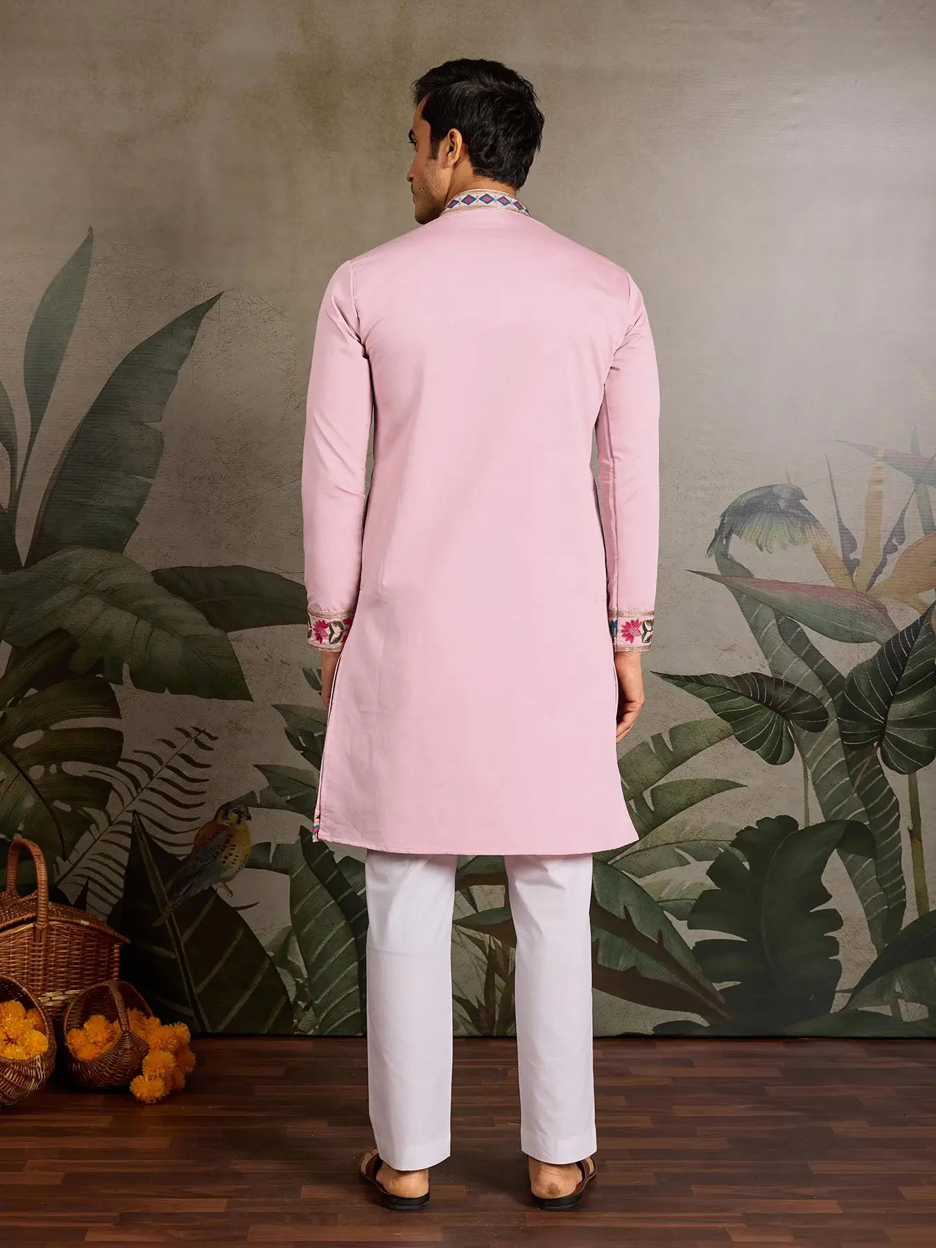 Pink Viscose Silk Thread & Sequence Embroidered Work Kurta