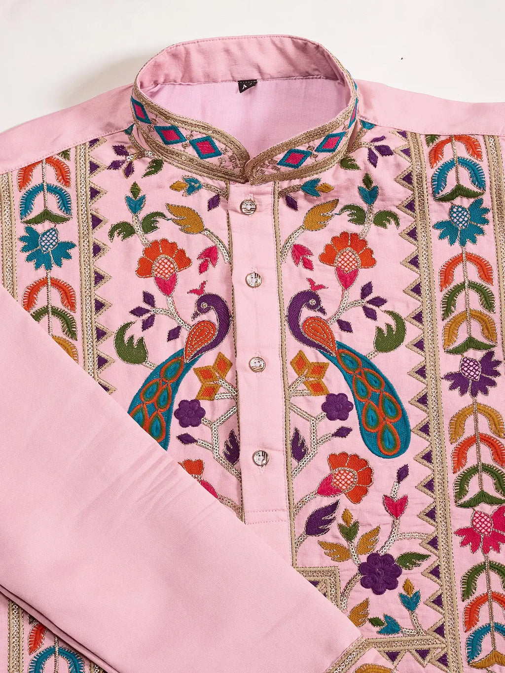 Pink Viscose Silk Thread & Sequence Embroidered Work Kurta