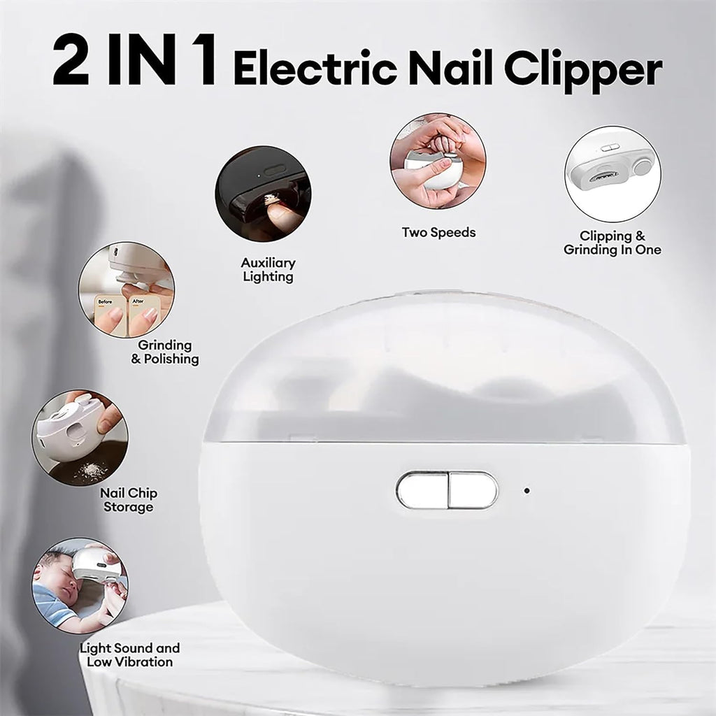 2-in-1 Electric Nail Clipper for Adults & Kids | USB Rechargeable Nail Trimmer with LED Light
