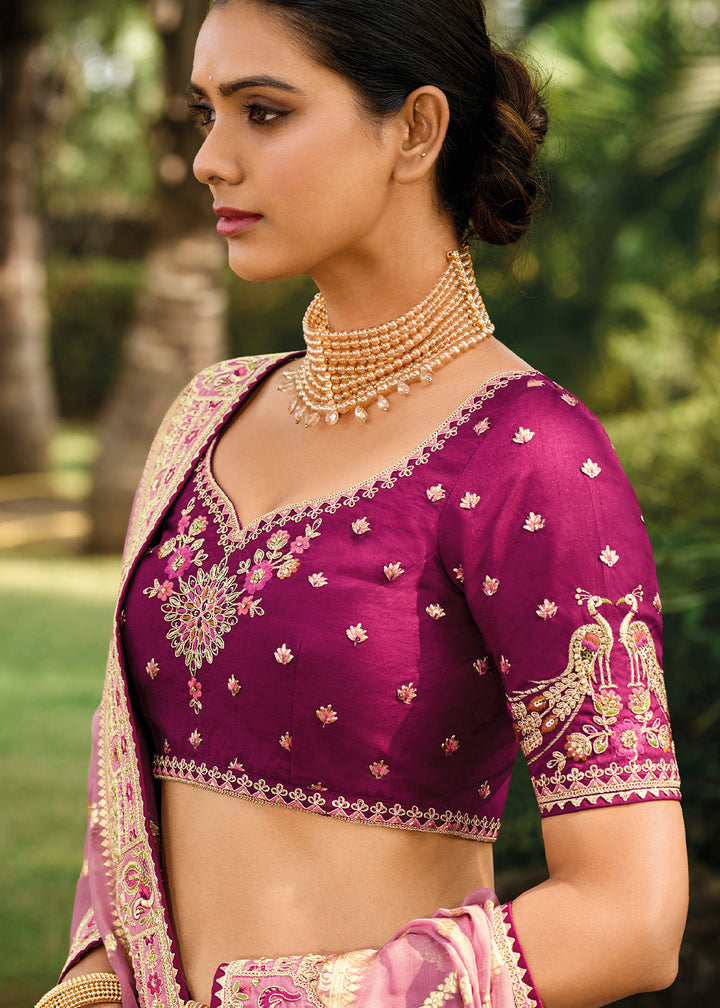 Shades Of Purple Crepe Georgette Lehenga with Embroidery, Thread work & Jacquard Butti all over | Ready To Wear - qivii