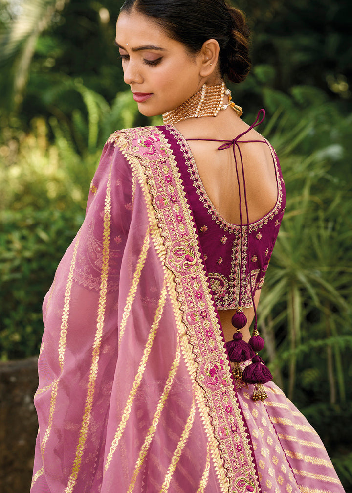 Shades Of Purple Crepe Georgette Lehenga with Embroidery, Thread work & Jacquard Butti all over | Ready To Wear - qivii
