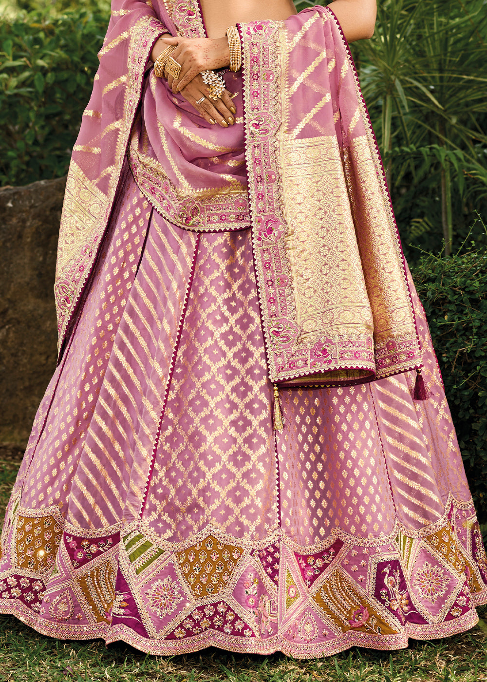 Shades Of Purple Crepe Georgette Lehenga with Embroidery, Thread work & Jacquard Butti all over | Ready To Wear - qivii