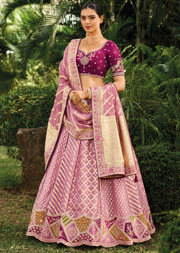 Shades Of Purple Crepe Georgette Lehenga with Embroidery, Thread work & Jacquard Butti all over | Ready To Wear - qivii