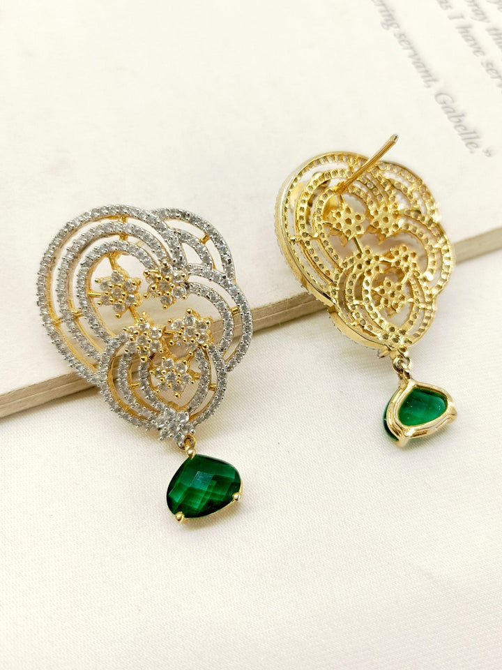  Elegant gold plated tops featuring American diamonds and a vibrant green emerald stone