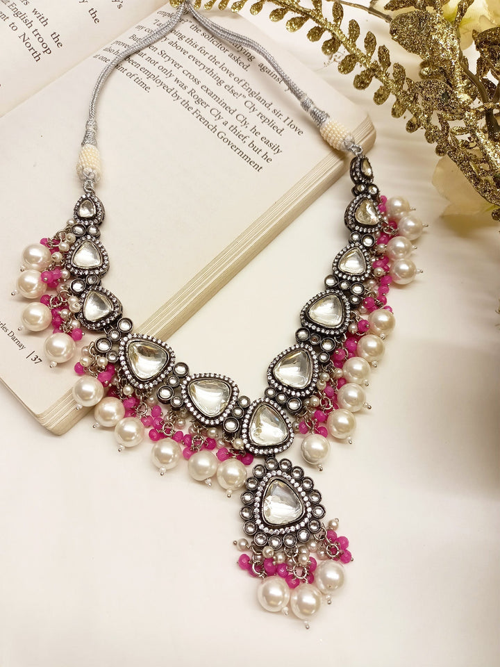 Handcrafted Poornima Pink Kundan Necklace Set with traditional Indian design