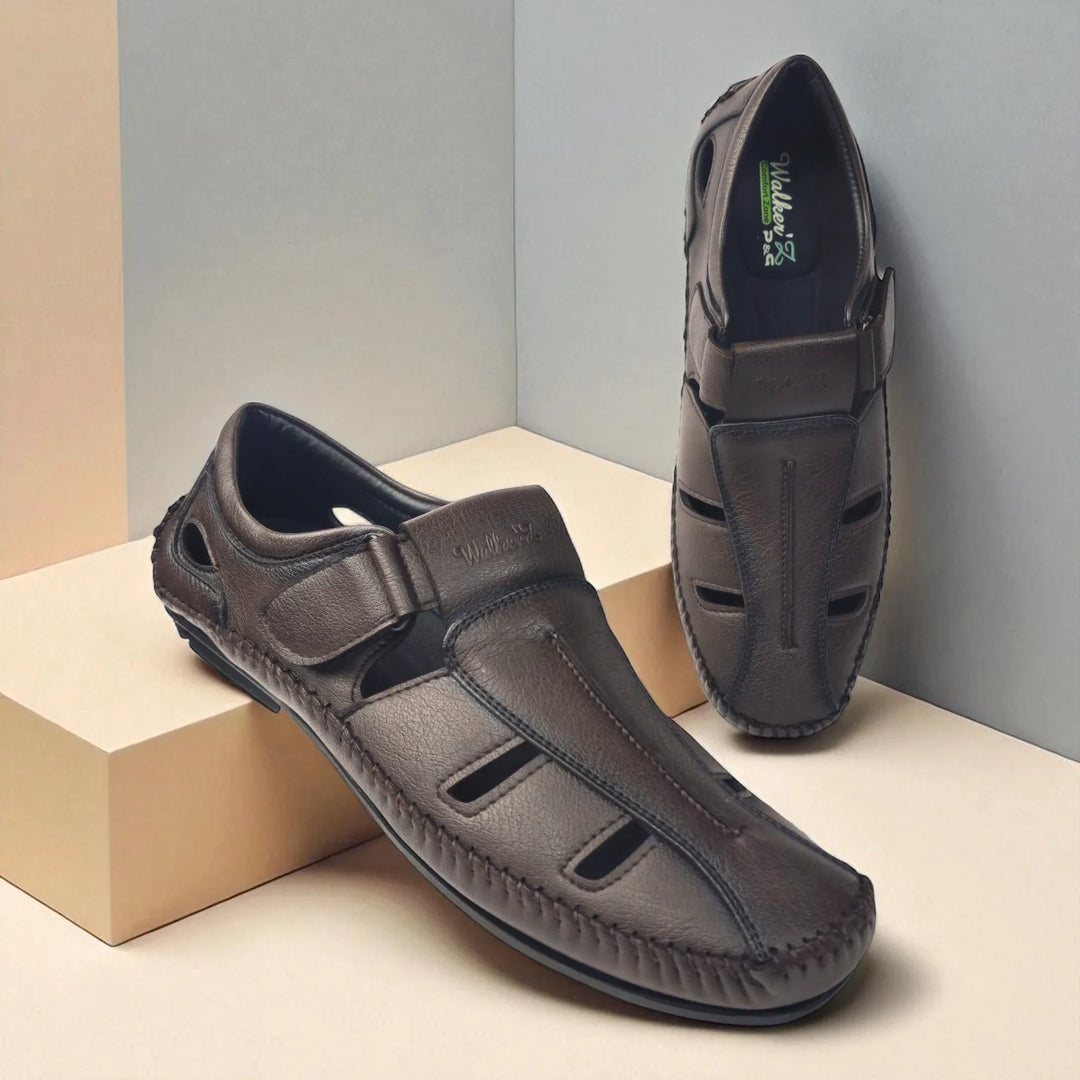 P&G N1404 Men's BROWN Slipon Sandal Extra Soft Sandal/Mojri/Ethnic Wear Leather With Adjustable Strap/Navratri Fashion Footwear. - qivii