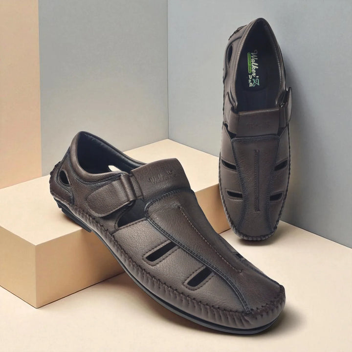 P&G N1404 Men's BROWN Slipon Sandal Extra Soft Sandal/Mojri/Ethnic Wear Leather With Adjustable Strap/Navratri Fashion Footwear. - qivii