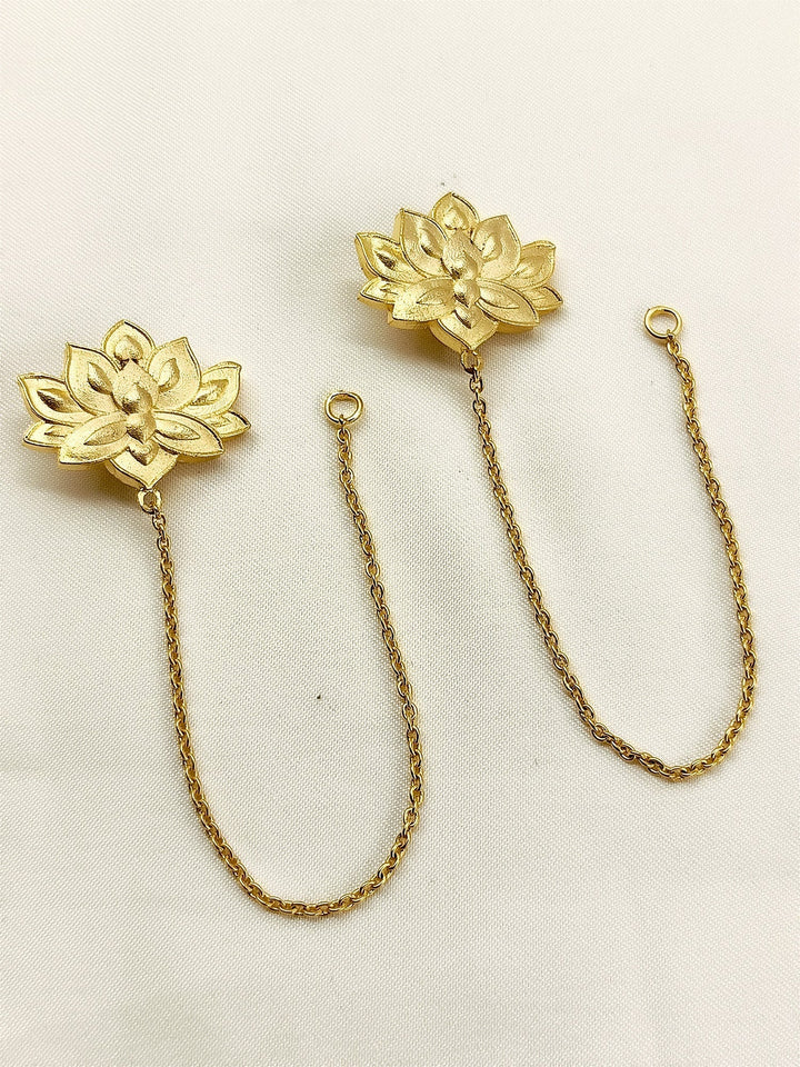  Exquisite Badr Golden Boutique Earchain, beautifully designed with gold plated brass metal and delicate golden chain lotus flower Elevate your style with these timeless earrings