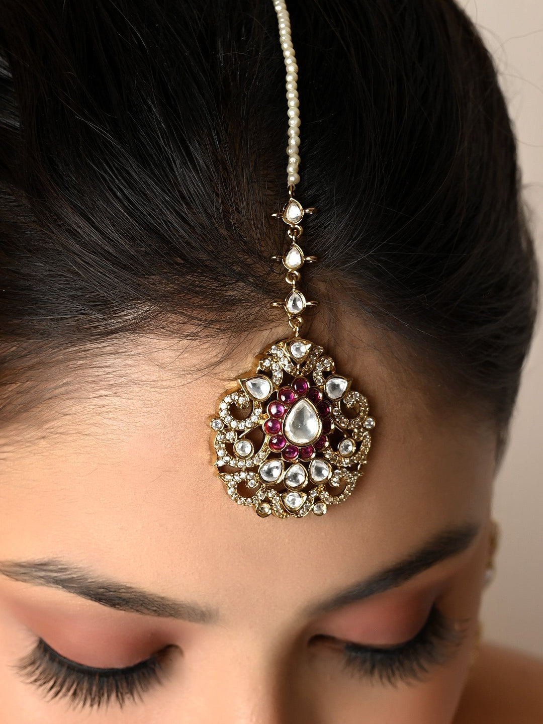 Bishakha Ruby Kundan Polki long Necklace Set - qivii