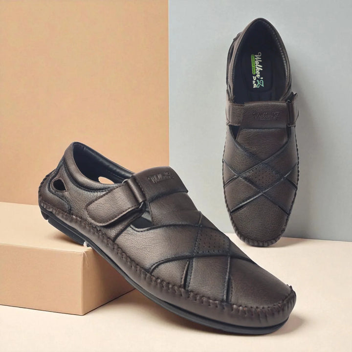 P&G N1401 Men's BROWN Slipon Sandal Extra Soft Sandal/Mojri/Ethnic Wear Leather With Adjustable Strap/Navratri Fashion Footwear. - qivii