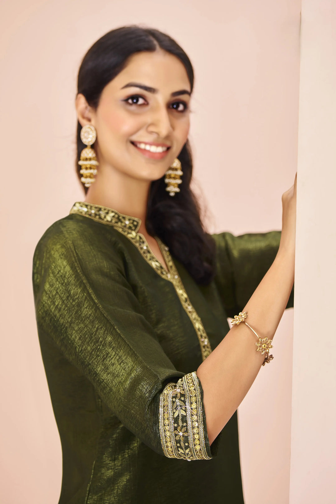 Olive Green Organza Salwar Suit - qivii