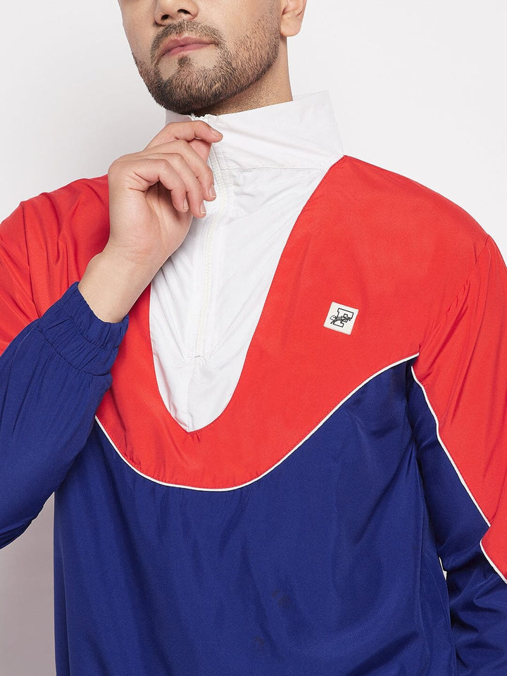 Blue Colour Blocked Windbreaker Jacket