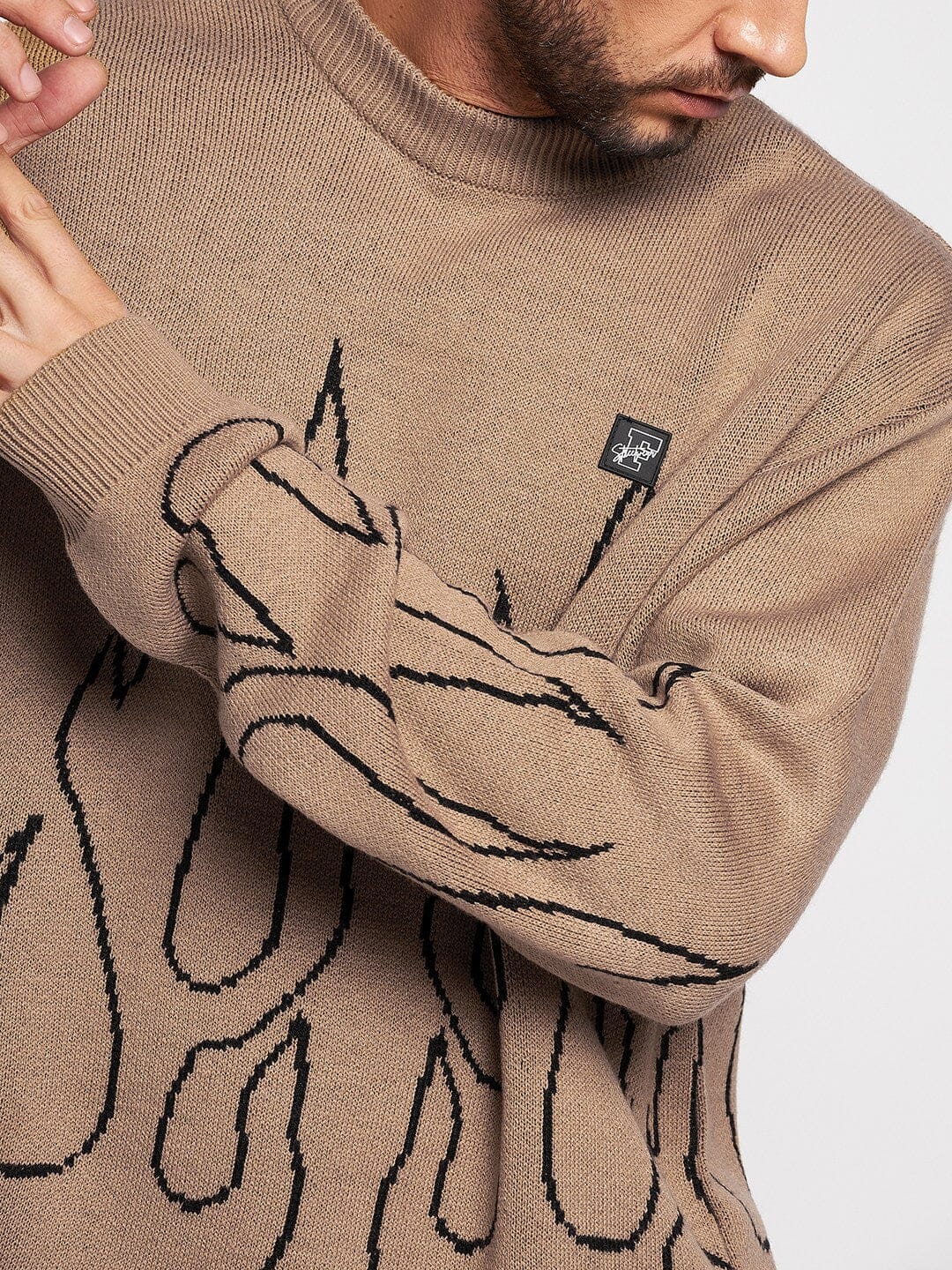 Beige Flames Oversized Sweater