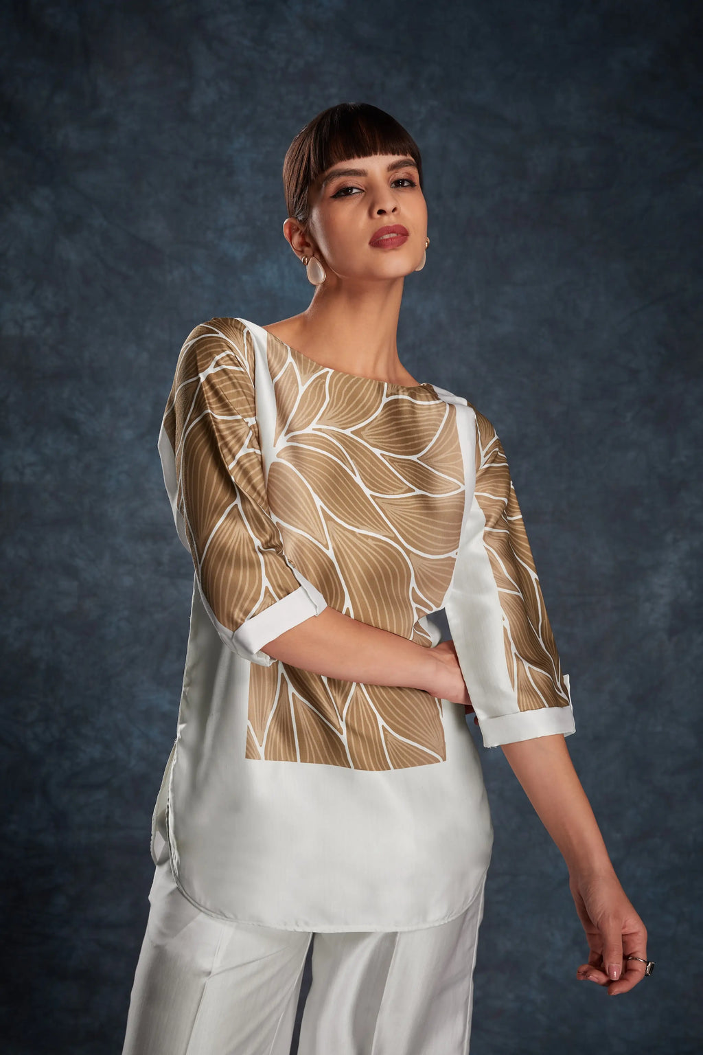 White Printed Satin Co-ord Set