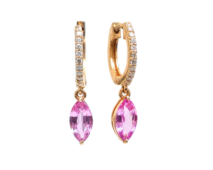 Pink Sapphire Marquise Mini Huggies Earrings - qivii