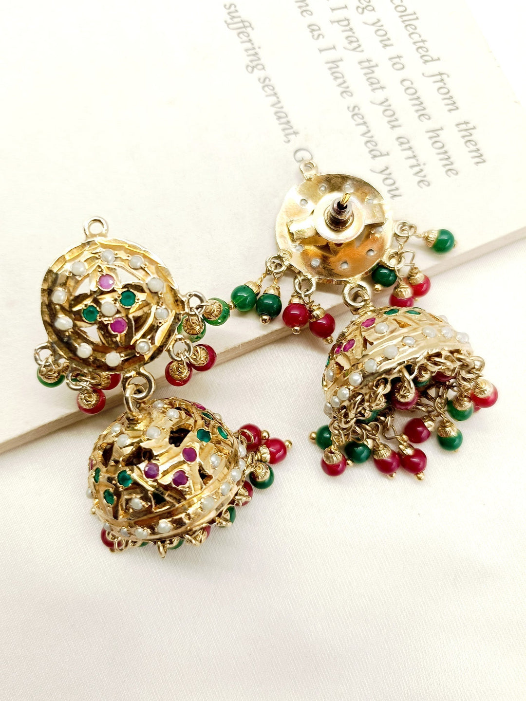 Fatemah Ruby & Green Jadau Jhumki - qivii