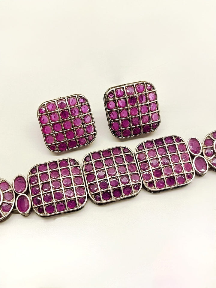 Irza Majenta Oxidized Choker Set - qivii