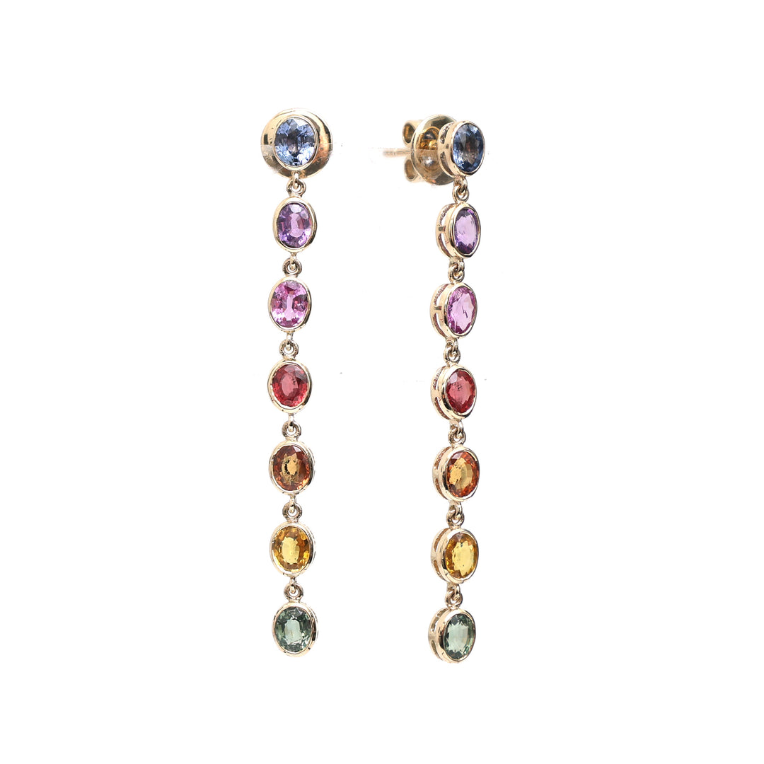 Rainbow Sapphire Bezel Set Oval Link Earrings - qivii