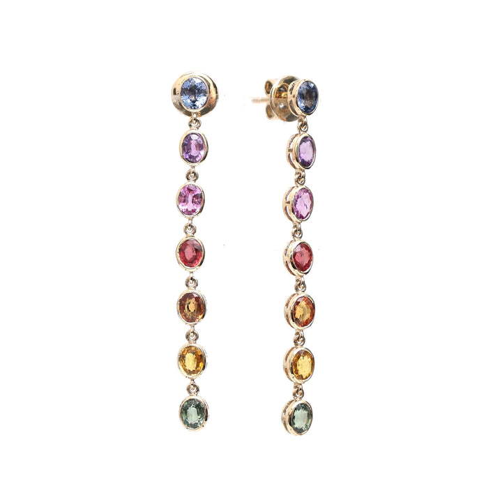 Rainbow Sapphire Bezel Set Oval Link Earrings - qivii