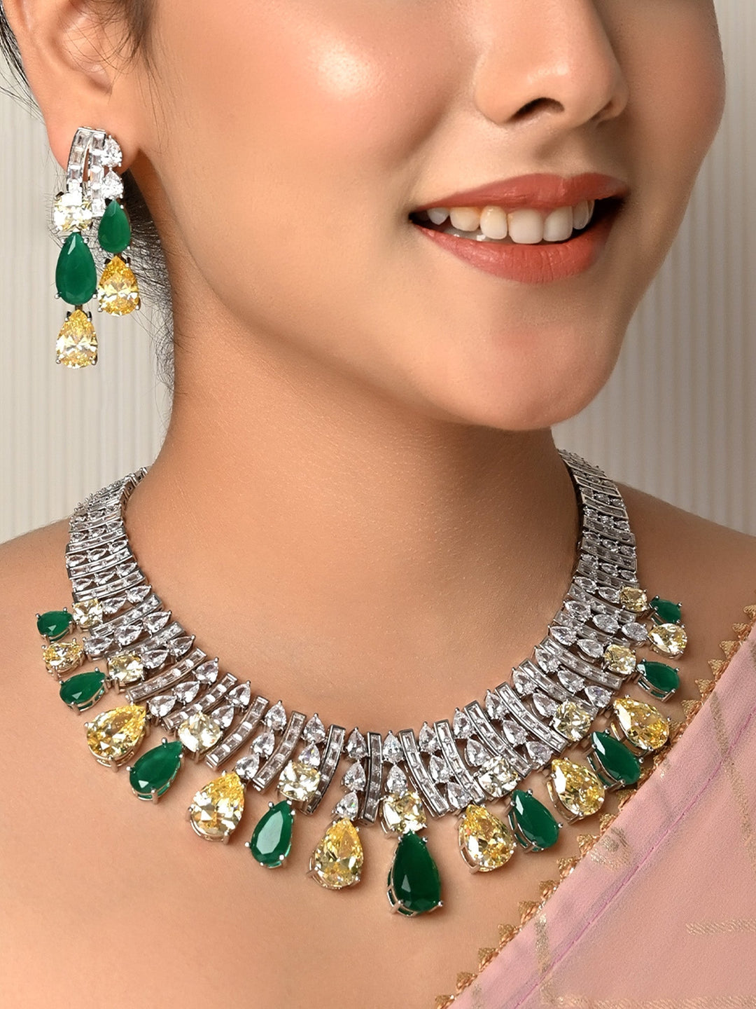 Handcrafted Clementine American Diamond Flexible Necklace Set with delicate detailing