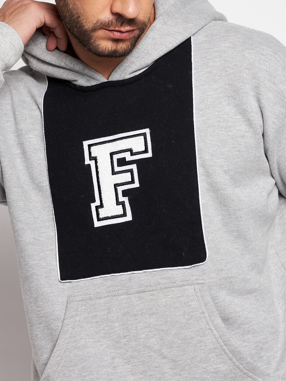 Grey Fleece Varsity Oversized Hooded Sweatshirt
