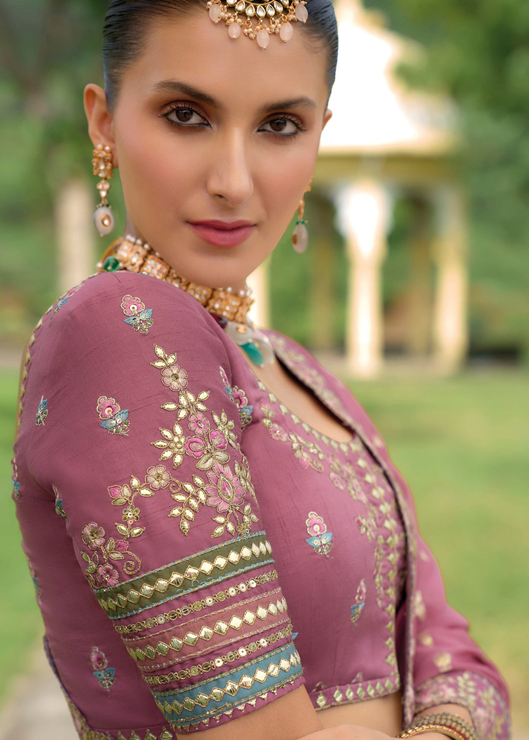 Chinese Purple Banarasi Silk Lehenga With Heavy Embroidery Work | Ready To Wear - qivii