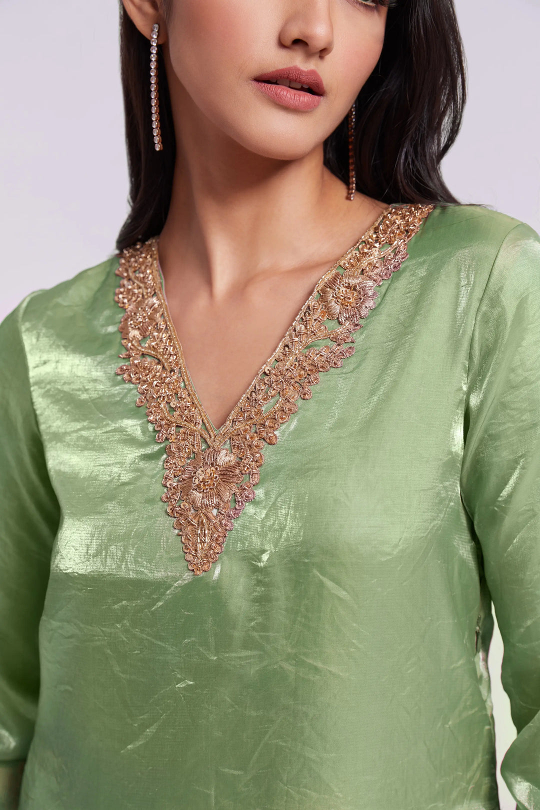 Pista Green Pure Organza Salwar Suit With Handwork - qivii