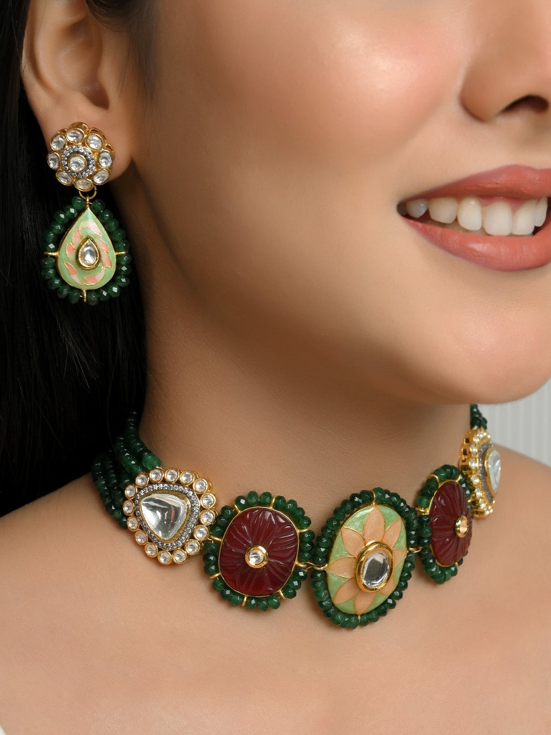 Rahi R & G Meenakari Choker Set with intricate traditional Indian design