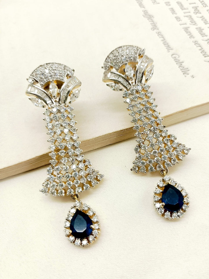 Gold plated American diamond earrings with semi-precious blue sapphire stone 