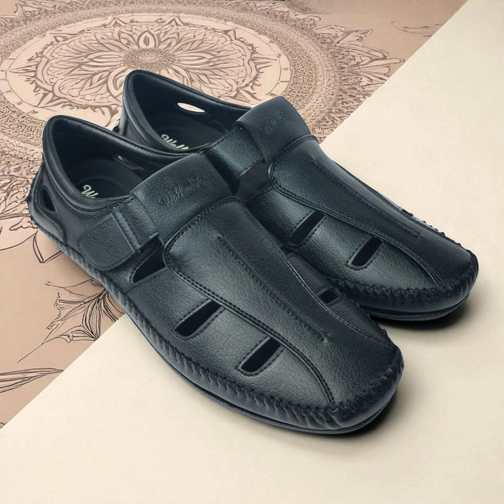 P&G N1404 Men's BLACK Slipon Sandal Extra Soft Sandal/Mojri/Ethnic Wear Leather With Adjustable Strap/Navratri Fashion Footwear. - qivii