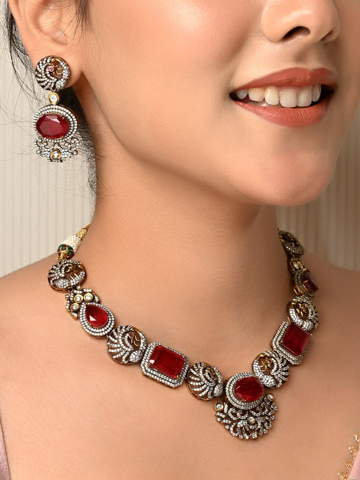 Elegant and timeless Maroon Victorian Necklace Set with refined detailing