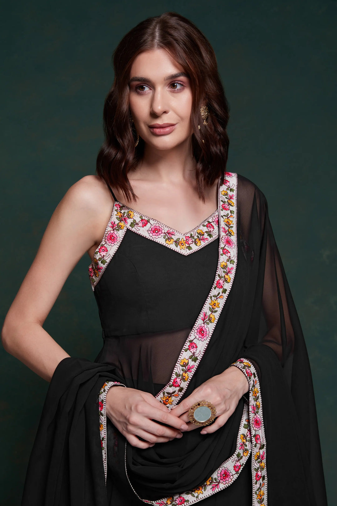 Black Georgette Salwar Suit With Dupatta - qivii