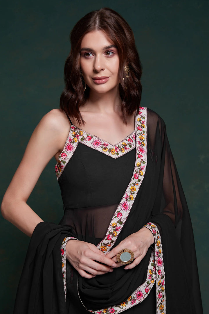 Black Georgette Salwar Suit With Dupatta - qivii