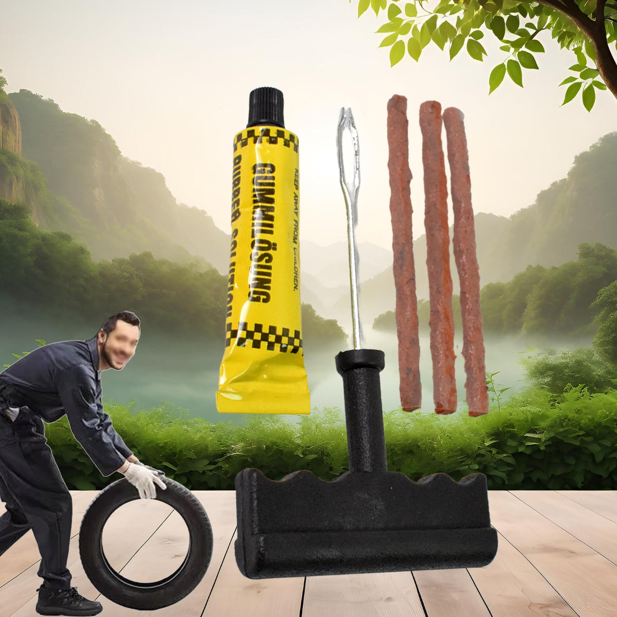 Tyre Puncture Repair Kit - 5 Piece Set with 3 Seal Strips for Quick Fixes