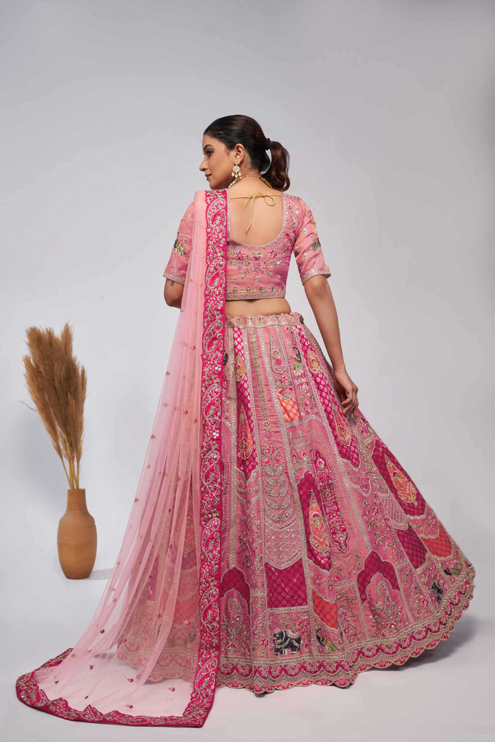 Pretty Pink paisley Motifs traditional embroidered wedding Lehenga - qivii