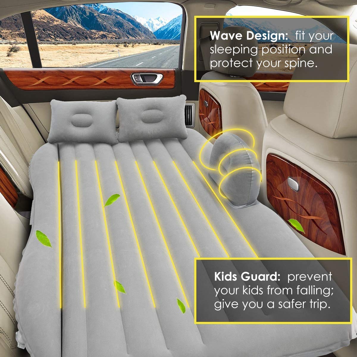 Car Inflatable Bed with Pump & 2 Comfort Air Pillow