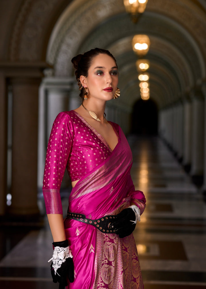 Pink Satin Mungha Silk Saree for Party and Festival Wear