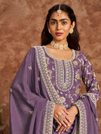 Purple Dola Silk Palazzo Salwar Suit With Thread & Sequins Embroidery Work