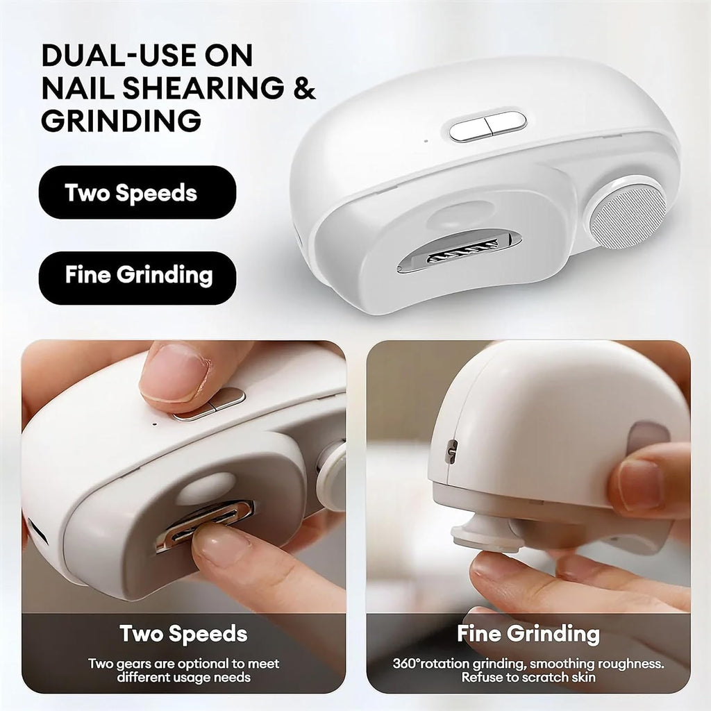 2-in-1 Electric Nail Clipper for Adults & Kids | USB Rechargeable Nail Trimmer with LED Light